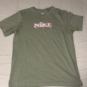 Nike Olive Tee with Pink Logo